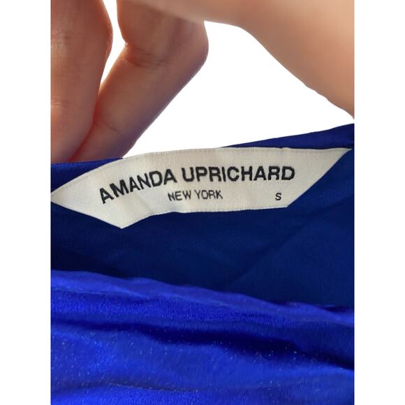 Amanda Uprichard Nicoletta Silk Mini Dress One Shoulder Ruffle Hem Lapis Size S - Picture 8 of 10